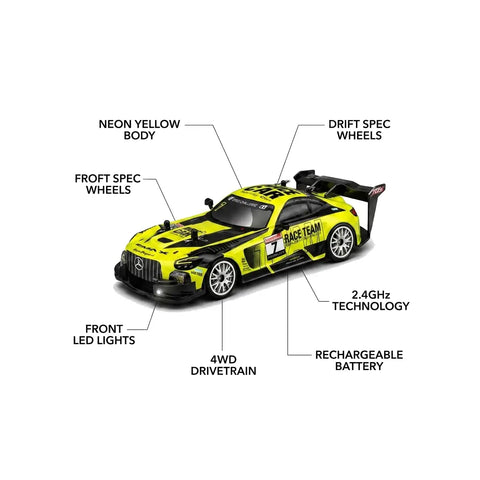 1:16 RC Drift Racing Car with LED Lights & 2.4GHz Remote – High-Speed Rechargeable Remote Control Car for Kids