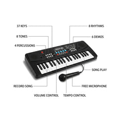 37-Key Kids Electronic Keyboard Piano with Microphone, Recording & Demo Songs