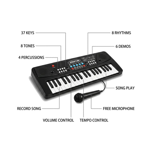 37-Key Kids Electronic Keyboard Piano with Microphone, Recording & Demo Songs