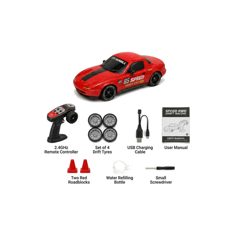 4WD Drift Racing RC Car with LED Lights, Smoke Spray & Dual Tires – 2.4GHz Remote Control Car for Kids