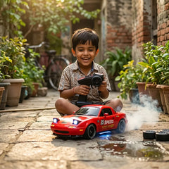 4WD Drift Racing RC Car with LED Lights, Smoke Spray & Dual Tires – 2.4GHz Remote Control Car for Kids