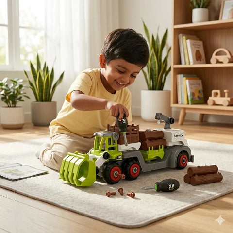 Construction Truck Toy product packaging and full set overview for kids