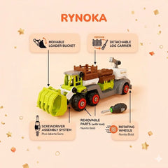 Construction Truck Toy close-up showing DIY assembly parts and logging crane
