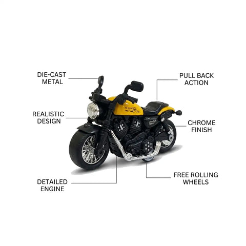 Die-Cast Toy Bike with Pull Back Action – Metal Mini Motorcycle for Kids