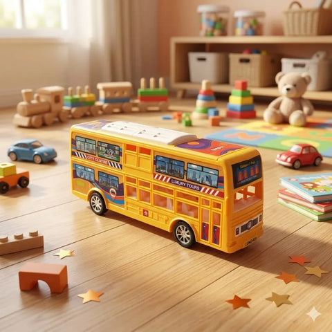 Double Decker Bus Toy close-up of windows and details