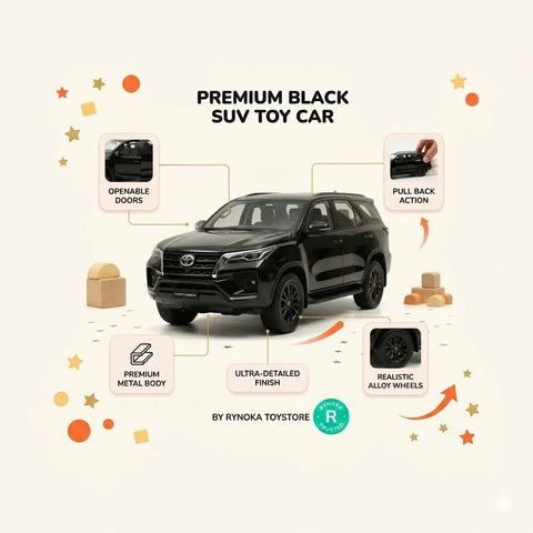 Black SUV Toy Car side view showing die-cast metal body