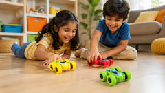 Double-Sided Flip Car product packaging and size overview for kids