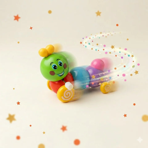 Caterpillar Pull Back Toy top view showing colourful toddler toy