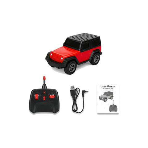 RC Off-Road Jeep Toy Car with LED Headlights & Music – USB Rechargeable 5-Function Remote Control Car for Kids