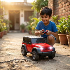 RC Off-Road Jeep Toy Car with LED Headlights & Music – USB Rechargeable 5-Function Remote Control Car for Kids