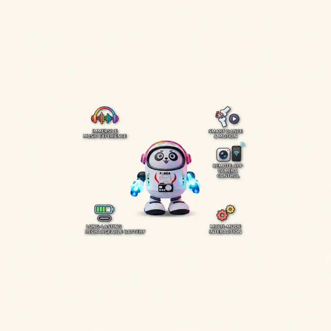 Robot Panda Toy close-up showing musical features and LED lights