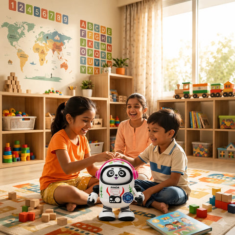 Robot Panda Toy product packaging and feature highlights for kids
