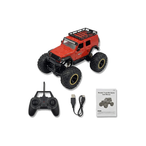 Monster Truck RC Car with Mist Spray, LED Lights & Big Off-Road Tires (20.5 cm)