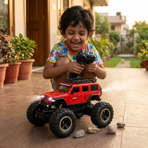 Monster Truck RC Car with Mist Spray, LED Lights & Big Off-Road Tires (20.5 cm)