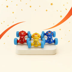 Stunt Racer Toy Car performing a stunt flip on a flat surface