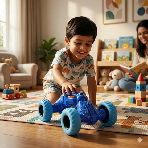 Stunt Racer Toy Car product packaging and feature overview for kids