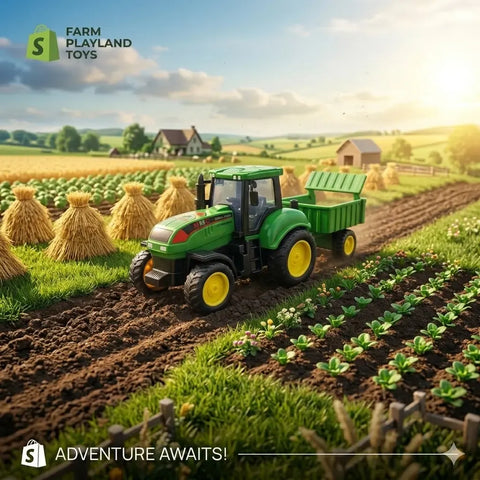 Toy Tractor Trolley Set product packaging and size overview