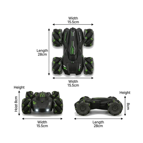 Twisting Stunt RC Car with Gesture Control, LED Lights & Mecanum Wheels – Rechargeable 4WD Toy Car