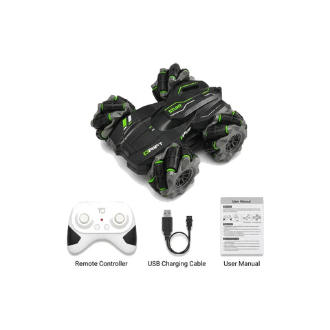 Twisting Stunt RC Car with Gesture Control, LED Lights & Mecanum Wheels – Rechargeable 4WD Toy Car
