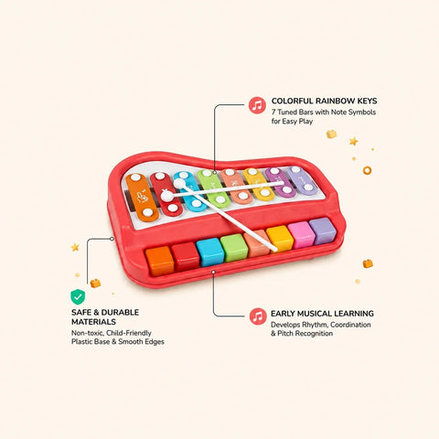 Kids Xylophone Piano Toy close-up showing colourful metal keys