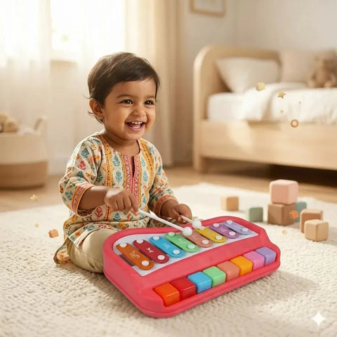 Kids Xylophone Piano Toy product packaging and full accessories