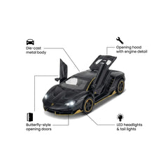 Die-Cast Sports Car Toy with Opening Doors, Light & Sound for Kids