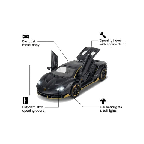 Die-Cast Sports Car Toy with Opening Doors, Light & Sound for Kids