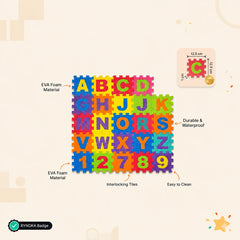 Alphabet Puzzle Mat product packaging and tile count overview