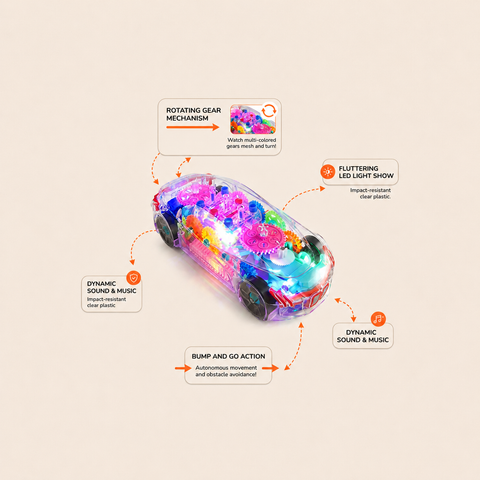 Transparent Gear Car Toy side view showing see-through body design