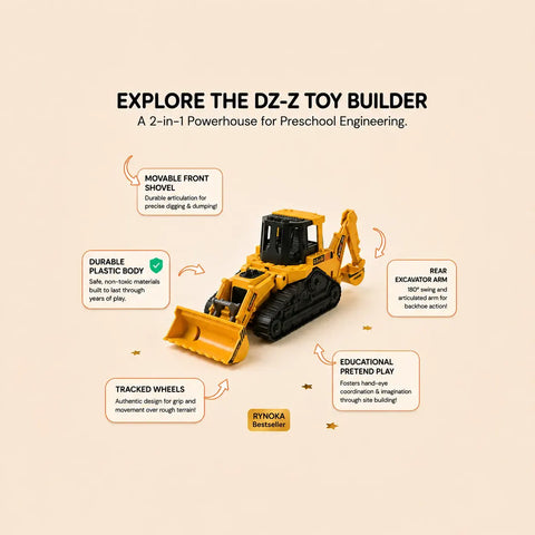 Construction Bulldozer Toy side view showing full construction vehicle body