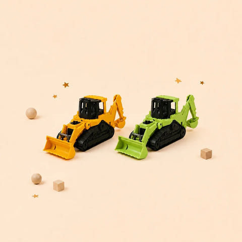 Construction Bulldozer Toy top view showing 2-in-1 bulldozer and excavator design