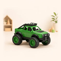 A sizing diagram chart for a green toy off-road monster pickup truck showing top, side, and front views. Clear measurement callouts indicate a total length of 20 cm (7.9 in), a width of 15 cm (5.9 in), and a height of 14 cm (5.5 in).