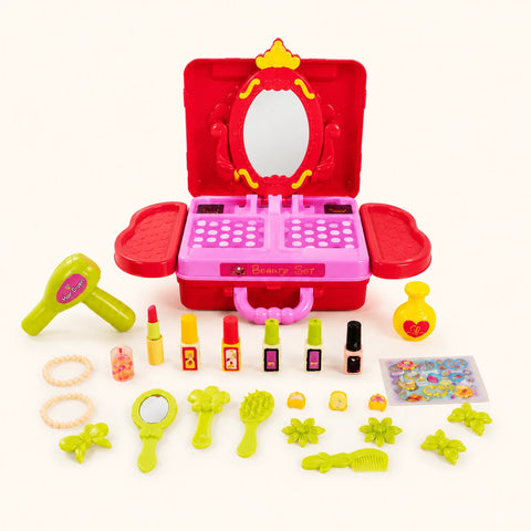 Kids Beauty Makeup Set open vanity case with mirror and tools