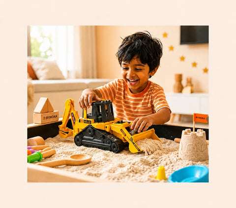 Construction Bulldozer Toy product packaging and size overview for kids