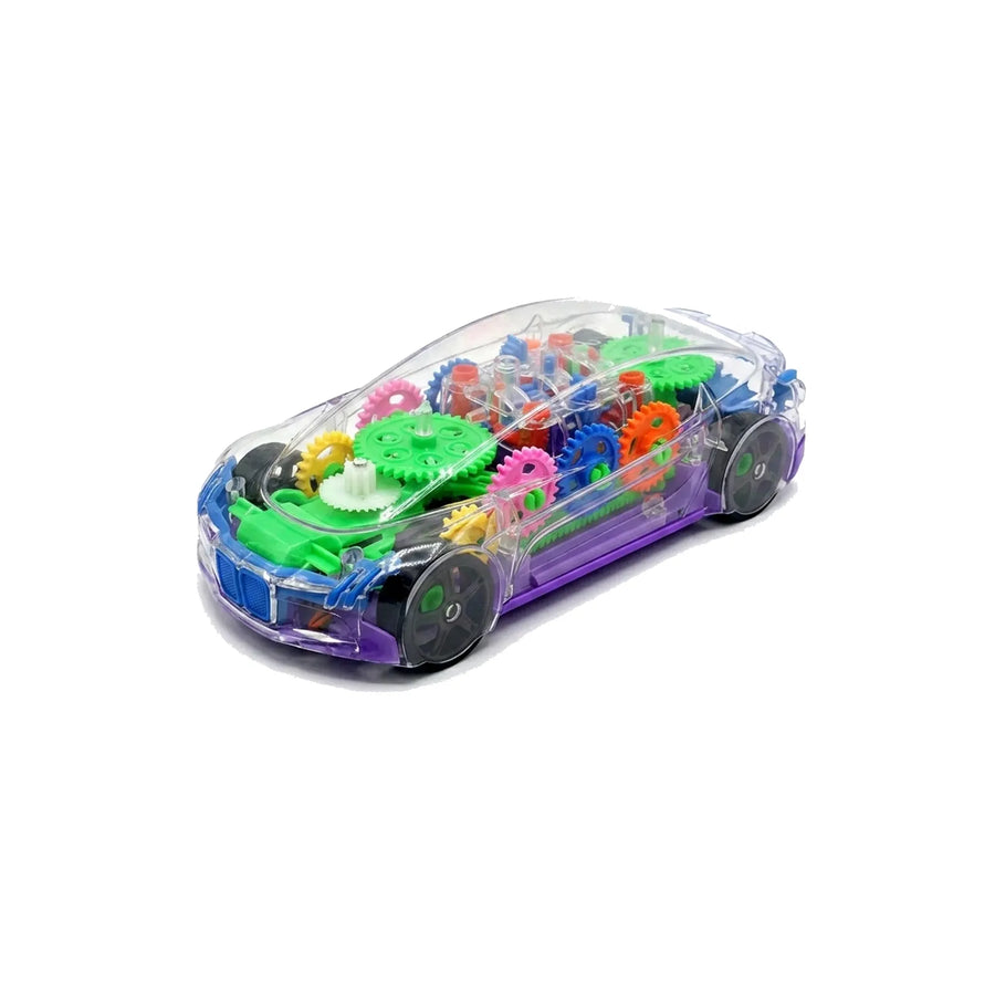 Transparent Gear Car Toy with LED Lights & Music for Toddlers