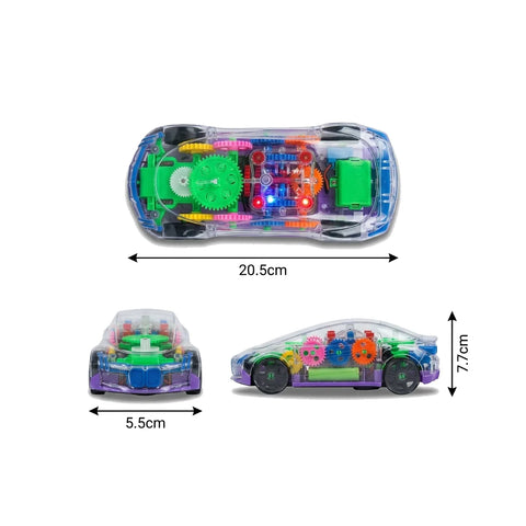 Transparent Gear Car Toy with LED Lights & Music for Toddlers
