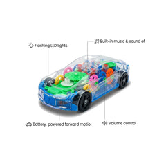 Transparent Gear Car Toy with LED Lights & Music for Toddlers