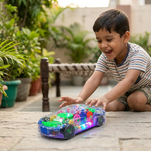 Transparent Gear Car Toy with LED Lights & Music for Toddlers