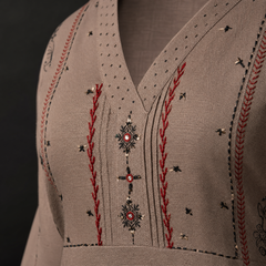 Taupe Mirror-Embroidered Flex Cotton Kurti &amp; Palazzo Set for Women