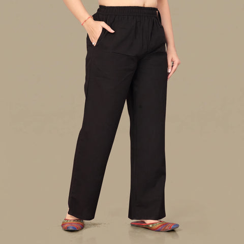 Elasticated Cotton Wide-Leg Palazzo Pants for Women