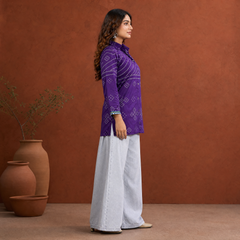 Purple Bandhani Print French Crepe Shirt Top for Women