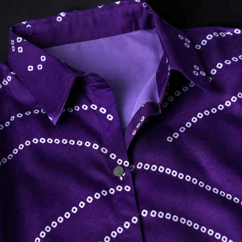 Purple Bandhani Print French Crepe Shirt Top for Women