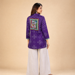 Purple Bandhani Print French Crepe Shirt Top for Women