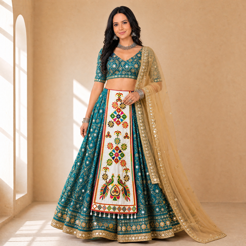 Mor Kali Hand Embroidered Kamarbandh Waist Panel for Chaniya Choli