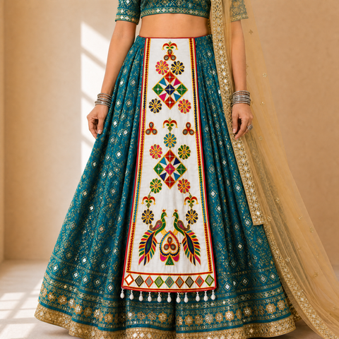 Mor Kali Hand Embroidered Kamarbandh Waist Panel for Chaniya Choli
