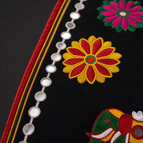 Black | Rynoka Hathi Kali kamarbandh for girls in – embroidery detail