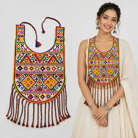 Hira Bharat White | hand embroidered kanthi neck yoke, styled view