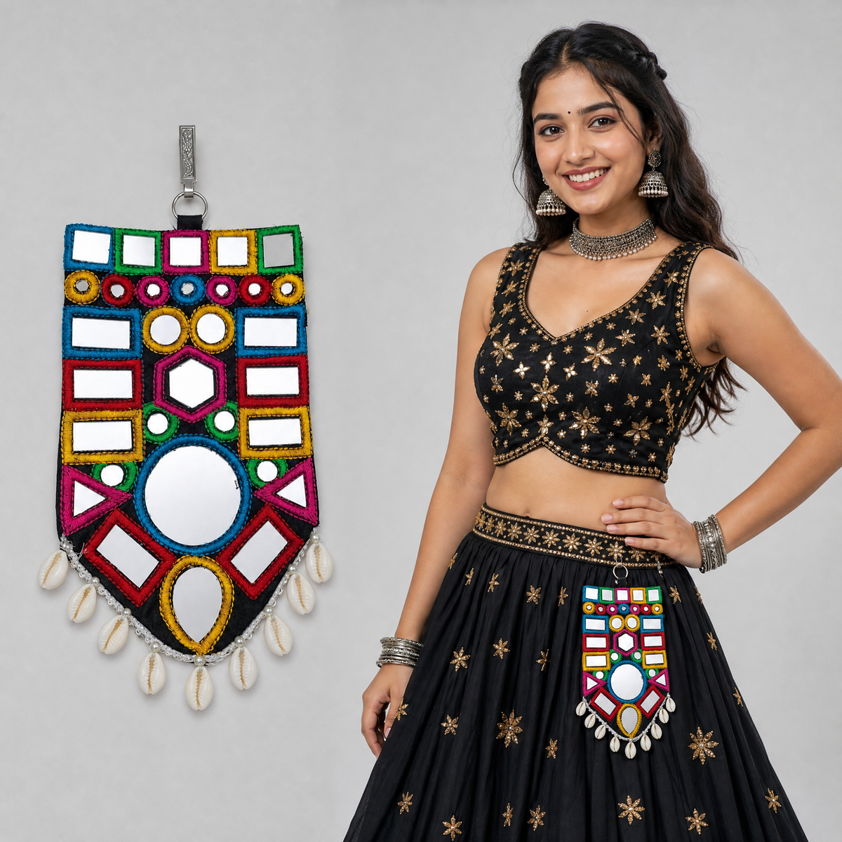 Kaudi Bharat Hand Embroidered Mirror Pouch for Lehenga & Chaniya Choli