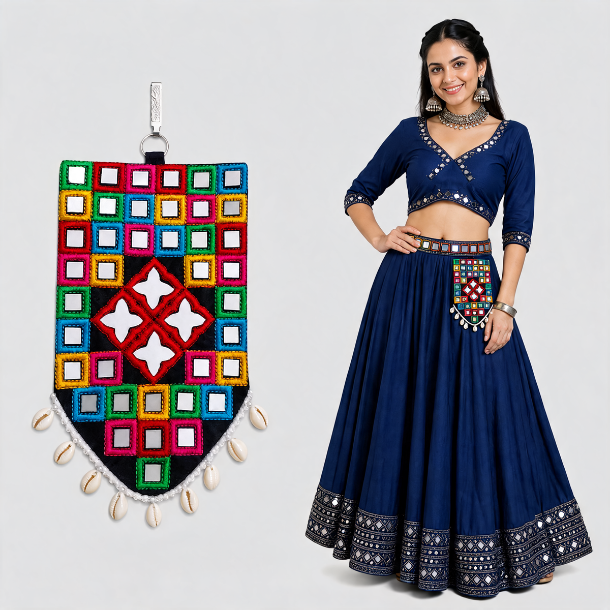 Tara Bharat Hand Embroidered Mirror Pouch for Lehenga & Chaniya Choli
