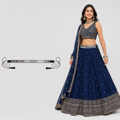 Shatkon Kandora Hand-Set Mirror Belt for Lehenga & Chaniya Choli